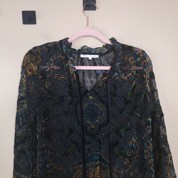 Violet + Claire Velvet Burnout Puff Sleeve Ruffle Tunic Size S - Picture 2 of 11